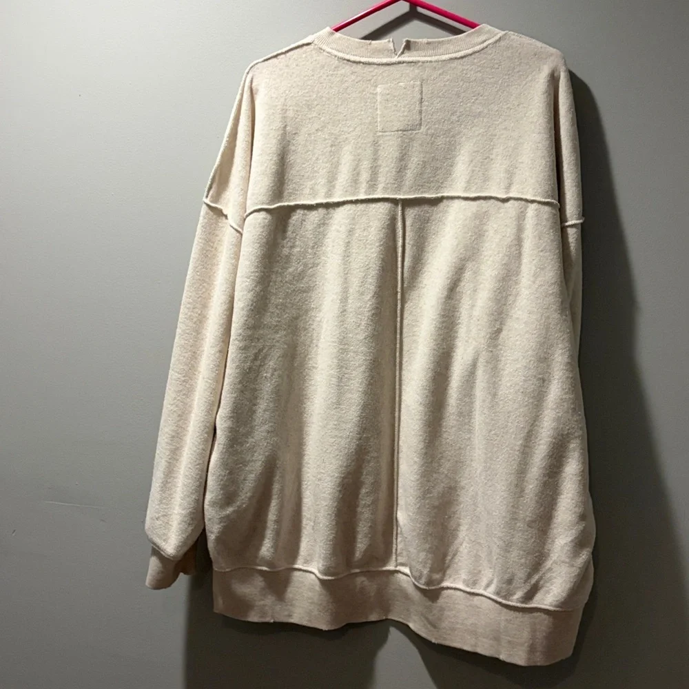 Aerie Cream Crewneck Sweater with Yellow Patch - Picture 5 of 5